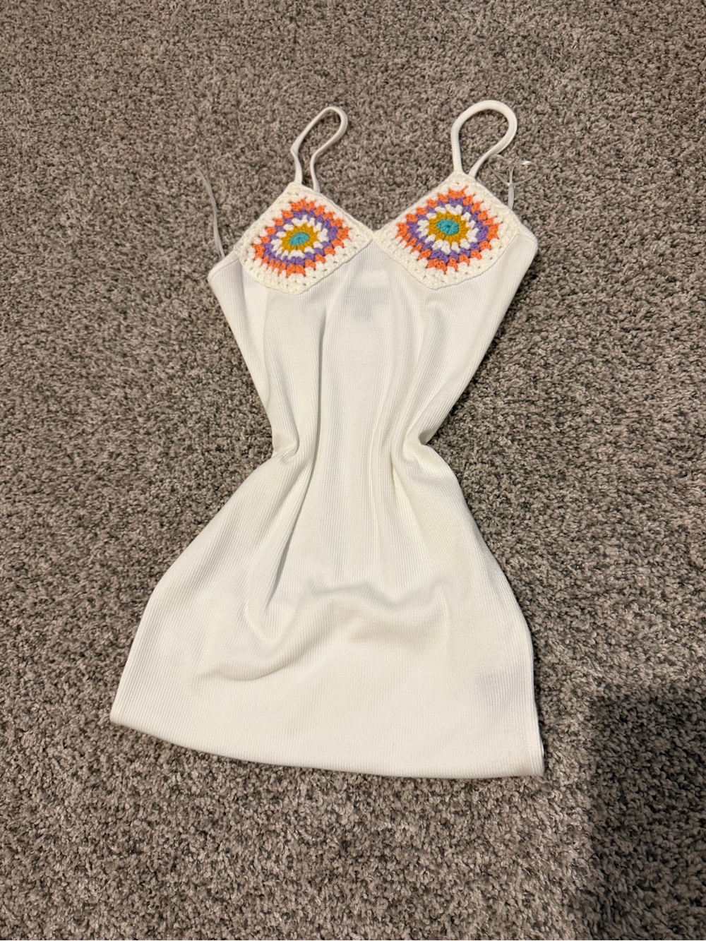 White Crochet-Trim Slip Dress - Casual Spaghetti Strap